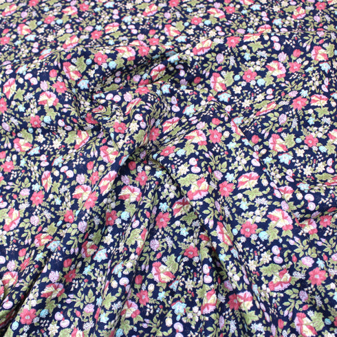 Sold Per Metre Digital Floral Print 100% Cotton - 44" Wide - Navy, Pink and Lilac