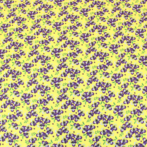 Sold Per Metre Digital Floral Print 100% Cotton - 44" Wide - Yellow & Purple