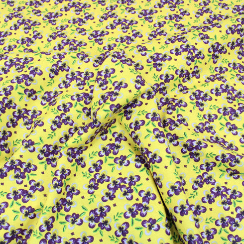 Sold Per Metre Digital Floral Print 100% Cotton - 44" Wide - Yellow & Purple