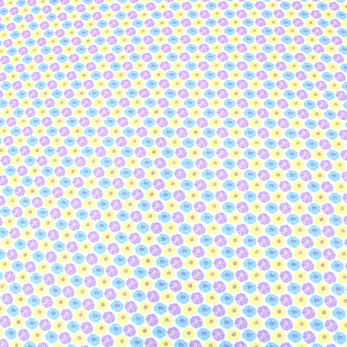 Sold Per Metre Digital Floral Print 100% Cotton - 44" Wide - Yellow, Blue & Purple