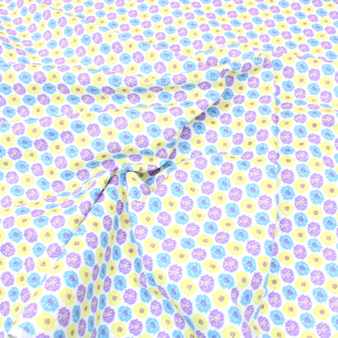 Sold Per Metre Digital Floral Print 100% Cotton - 44" Wide - Yellow, Blue & Purple