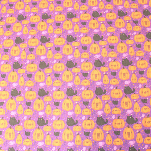 Sold Per Metre, Premium Quality Printed Halloween Cotton, 'Pumpkins' - 45" Wide