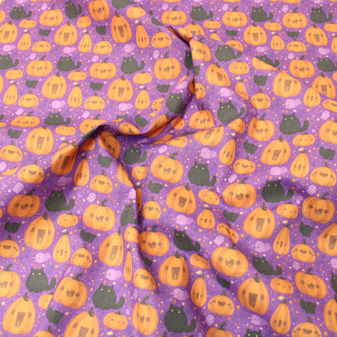 Sold Per Metre, Premium Quality Printed Halloween Cotton, 'Pumpkins' - 45" Wide
