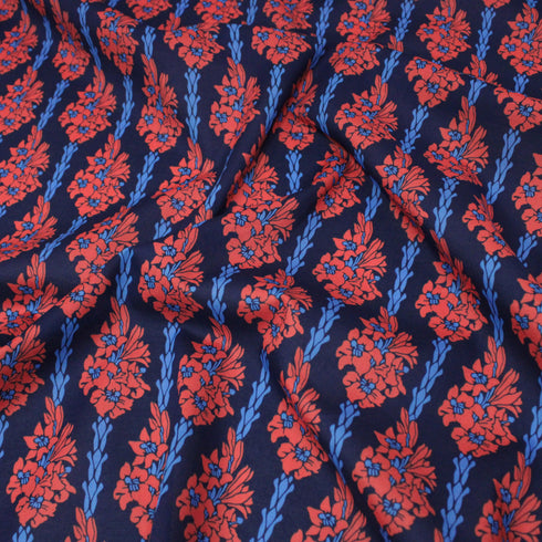 Per Metre, Premium Cotton Lawn - 55" Wide - Navy & Red