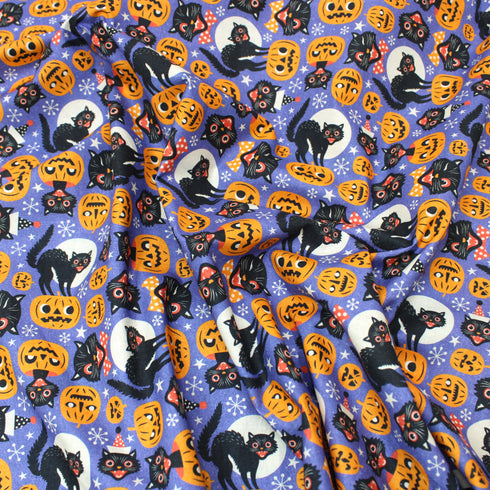 Sold Per Metre, Premium Quality Printed Halloween Cotton, 'Cats' - 45" Wide