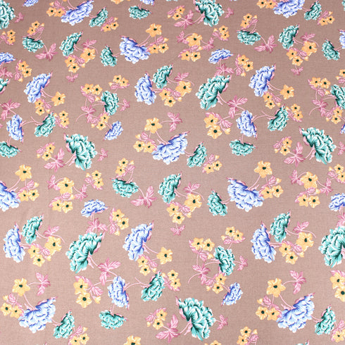 3 Metres Super Quality Floral 100% Viscose Fabric - 55" Wide - Light Brown
