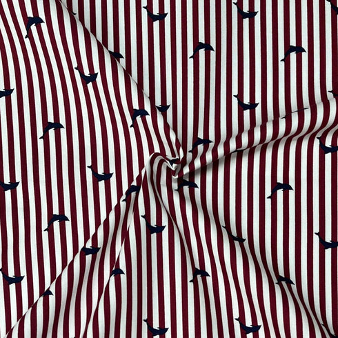 3 Metres Super Soft Cotton Poplin - 45" Wide - Maroon Lines