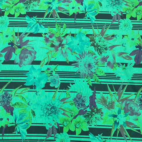 3 Metres Luxury Durable Lycra Effect Floral Printed Jersey 55" Wide - Grass