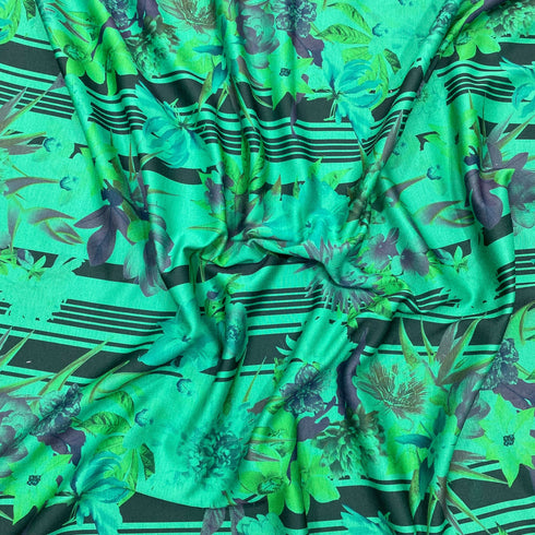 3 Metres Luxury Durable Lycra Effect Floral Printed Jersey 55" Wide - Grass