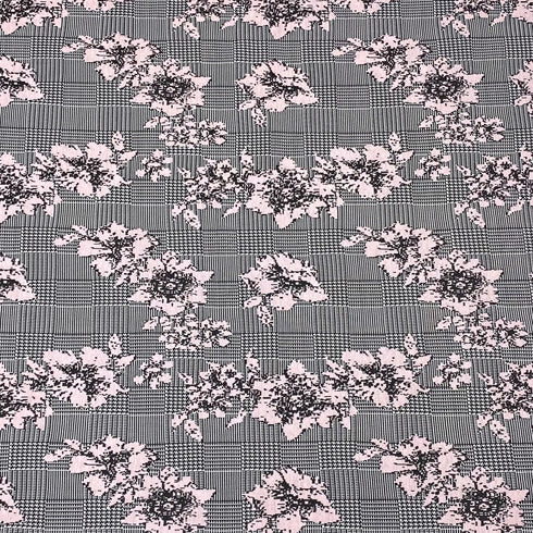 3 Metres Luxury Soft Printed Ponte Scuba - 55" Wide (Pink Flowers)