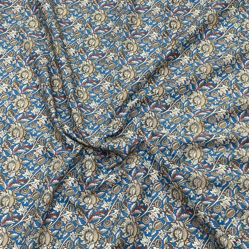 3 Metres Luxury Dressmaking 100% Cotton Lawn- 60" (Blue Flowers)