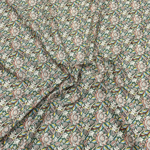3 Metres Luxury Dressmaking 100% Cotton Lawn- 60" (Green Flowers)