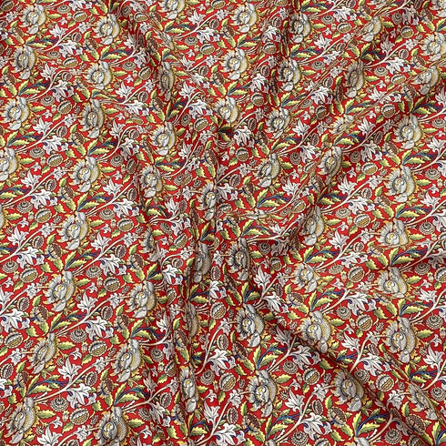 3 Metres Luxury Dressmaking 100% Cotton Lawn- 60" (Red Flowers)