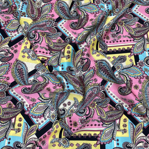 3 Metres Luxurious Printed Satin- 55" Wide (Paisley Pink & Yellow)