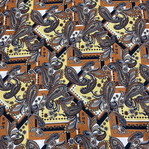 3 Metres Luxurious Printed Satin- 55" Wide (Paisley Rustic & Yellow)