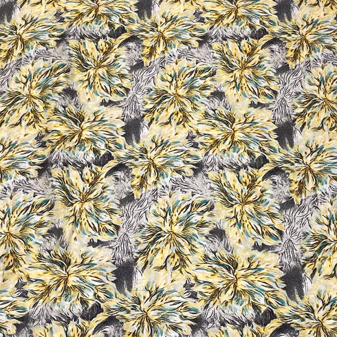 3 Metres Luxurious Printed Satin- 55" Wide (Yellow Flowers)
