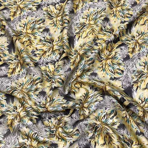 3 Metres Luxurious Printed Satin- 55" Wide (Yellow Flowers)