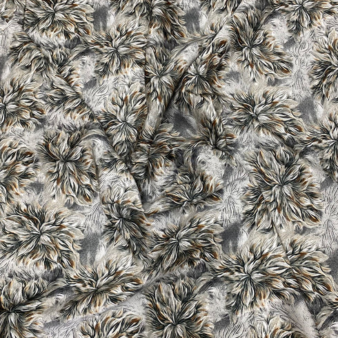 3 Metres Luxurious Printed Satin- 55" Wide (Brown Flowers)