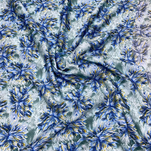 3 Metres Luxurious Printed Satin- 55" Wide (Blue Flowers)
