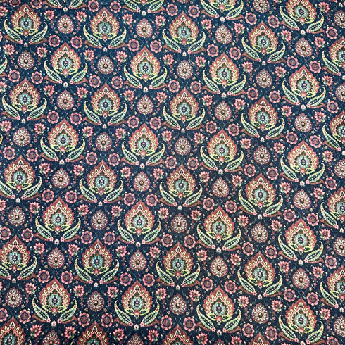 Per Metre Printed Cashmere Effect Crepe Fabric- 45" Wide (Navy)