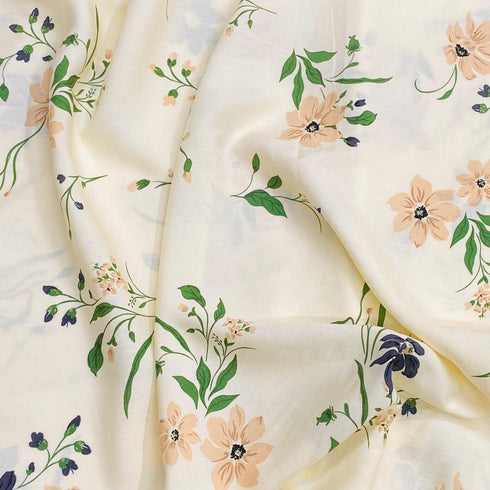 3 Metres, Premium Quality, Printed Dressmaking Viscose - 55" Wide (Cream)