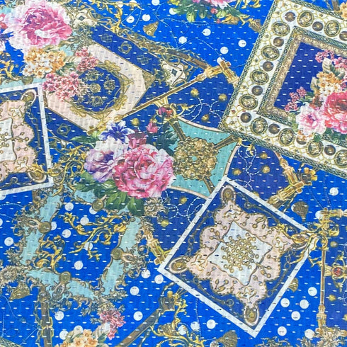 3 Metres Beautiful Printed Cut Out Crepe 55" Wide (Blue)