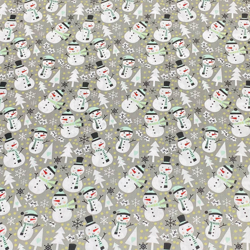 3 Metres Super Soft Christmas Print Poplin Cotton - 45" Wide (Snowman Grey)