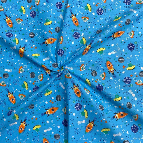 3 Metres Super Soft Printed Poplin Cotton - 63" Wide (Space)