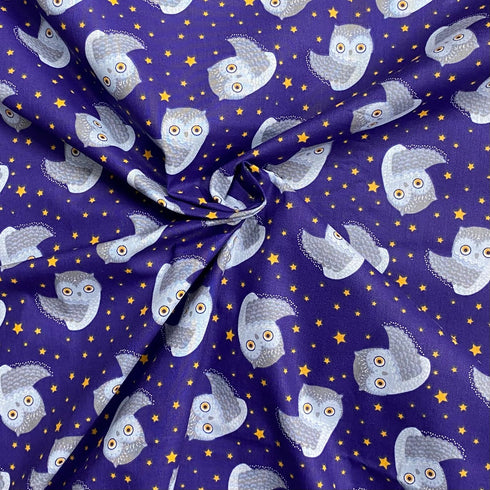 3 Metres Super Soft Printed Poplin Cotton - 63" Wide (Owl)