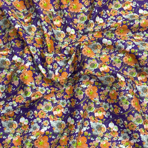 3 Metres Premium Cotton Lawn With Sateen Finish - 45" Wide - Purple & Orange