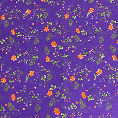 3 Metres Premium Cotton Lawn With Sateen Finish - 55" Wide - Purple Flowers