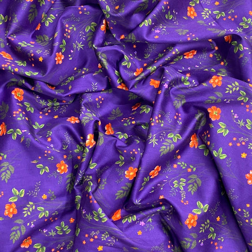 3 Metres Premium Cotton Lawn With Sateen Finish - 55" Wide - Purple Flowers