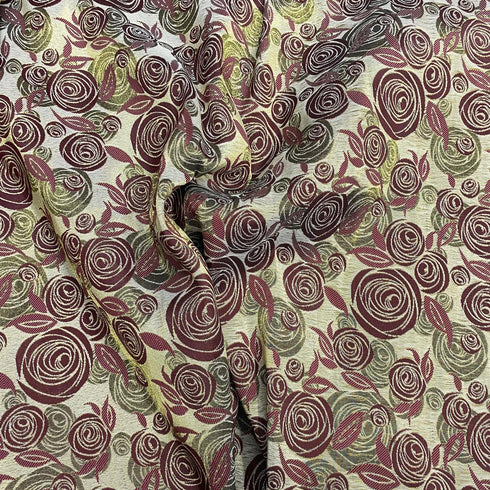 Per Metre Luxury Floral Brocade- 55” Wide (Maroon Rose)