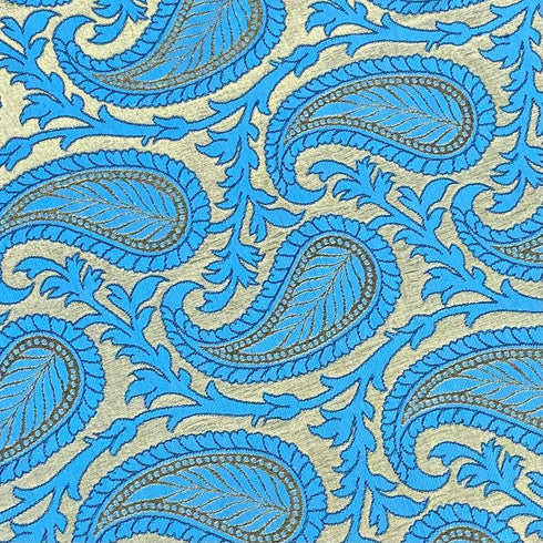 Per Metre Luxury Paisley Brocade- 55” Wide (Blue & Gold)