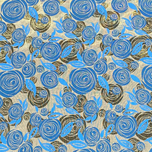 Per Metre Luxury Floral Brocade- 55” Wide (Blue Rose)
