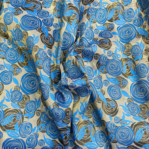 Per Metre Luxury Floral Brocade- 55” Wide (Blue Rose)
