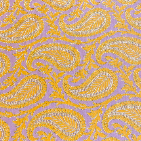 Per Metre Luxury Paisley Brocade- 55” Wide (Orange & Pink)