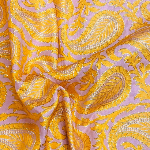 Per Metre Luxury Paisley Brocade- 55” Wide (Orange & Pink)