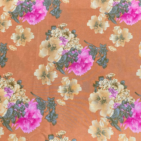 3 Metres, Premium Quality, Printed Dressmaking Viscose - 55" Wide (Brown Flowers)