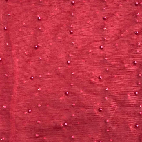 Per Metre Luxurious Beads On Mesh - 55" wide (Maroon)