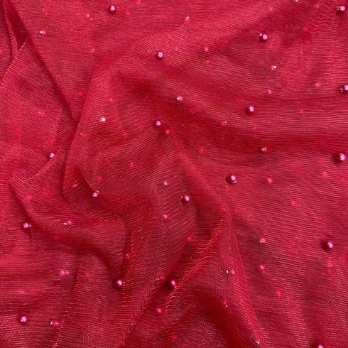 Per Metre Luxurious Beads On Mesh - 55" wide (Maroon)