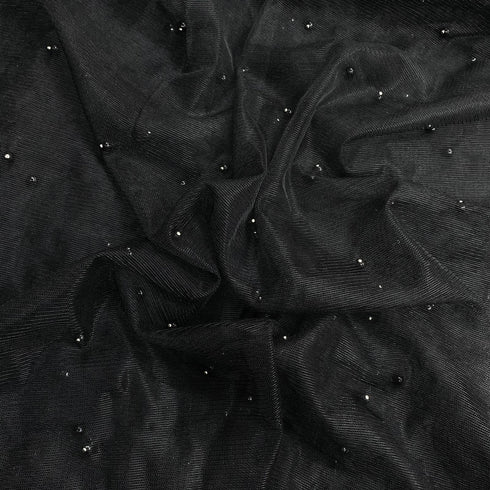 Per Metre Luxurious Beads On Mesh - 55" wide (Black)