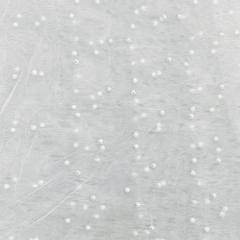 Per Metre Luxurious Beads On Mesh - 55" wide (White)