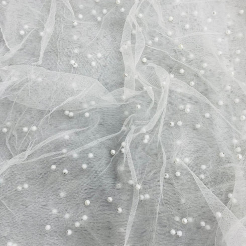 Per Metre Luxurious Beads On Mesh - 55" wide (White)