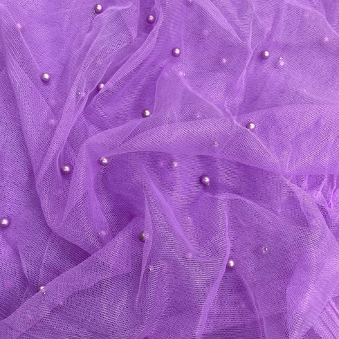 Per Metre Luxurious Beads On Mesh - 55" wide (Lilac)
