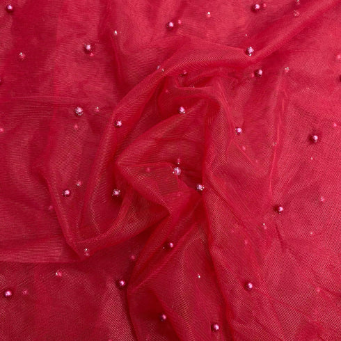 Per Metre Luxurious Beads On Mesh - 55" wide (Red)