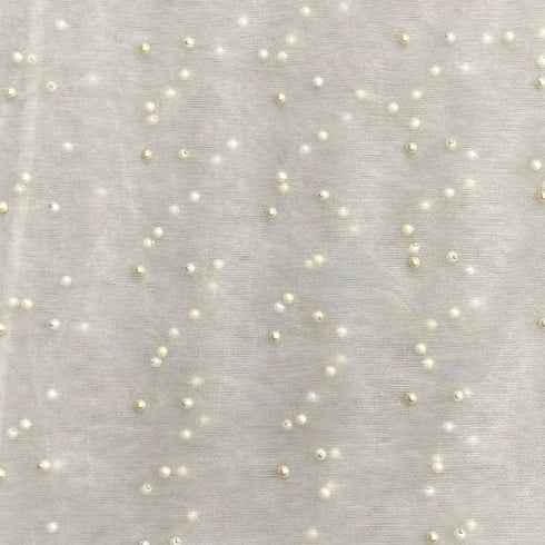 Per Metre Luxurious Beads On Mesh - 55" wide (Ivory)