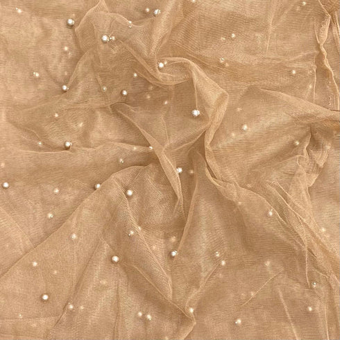 Per Metre Luxurious Beads On Mesh - 55" wide (Brown)