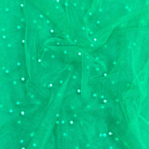 Per Metre Luxurious Beads On Mesh - 55" wide (Green)
