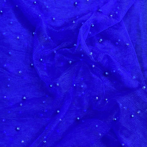 Per Metre Luxurious Beads On Mesh - 55" wide (Royal)